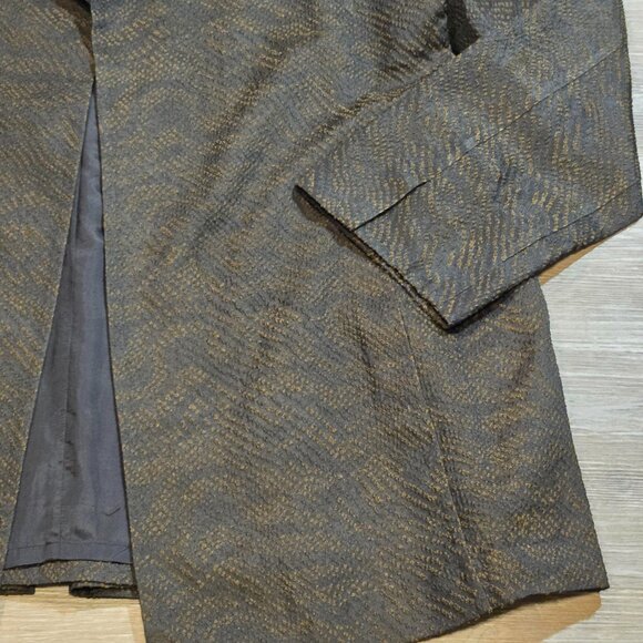 Eileen Fisher Blazer Womens XL Brown Black Open Silk Blend Jacket Jacquard Wave - Picture 8 of 10